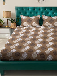 KLOTTHE Coklat Bercetak Bunga Dilengkapi 400 TC Kapas Cadar King & 2 Sarung Bantal