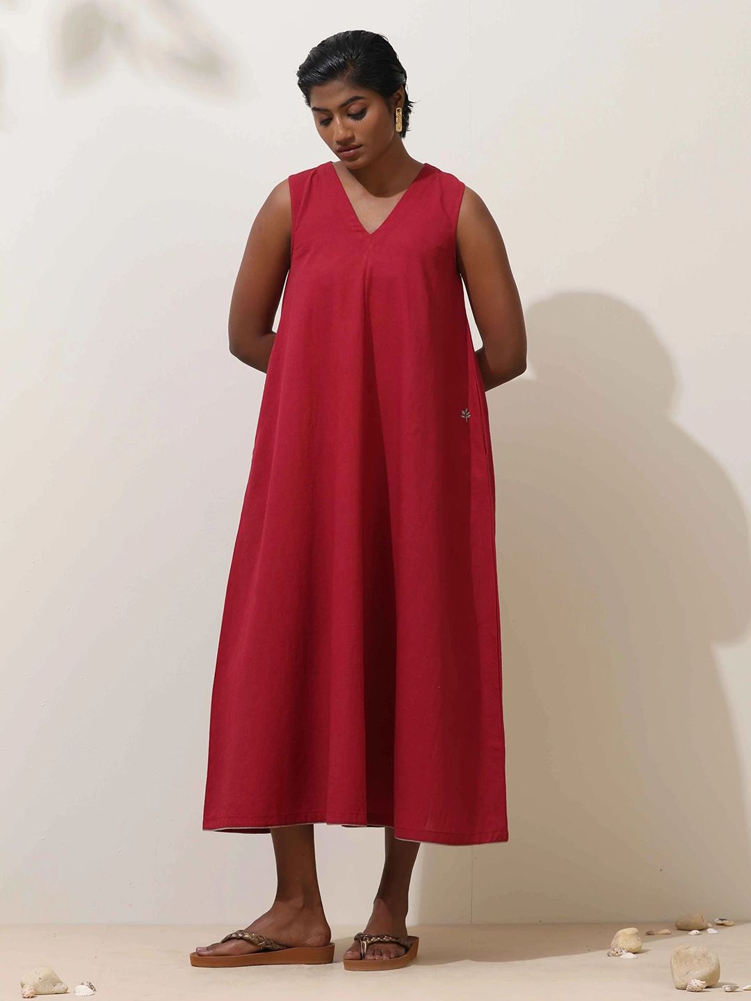 trueBrowns Women Maroon Cotton Dress