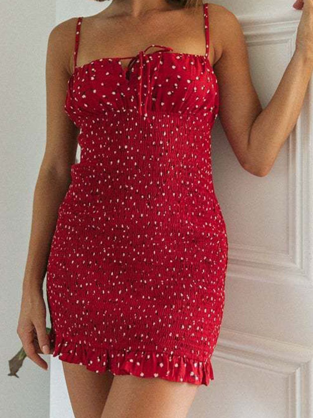 DressBerry Floral Print Tie-Up Neck Bodycon Mini Dress
