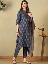 Mamicha Women Ethnic Motifs Printed Regular Pure Cotton Kurta with Trousers & With Dupatta