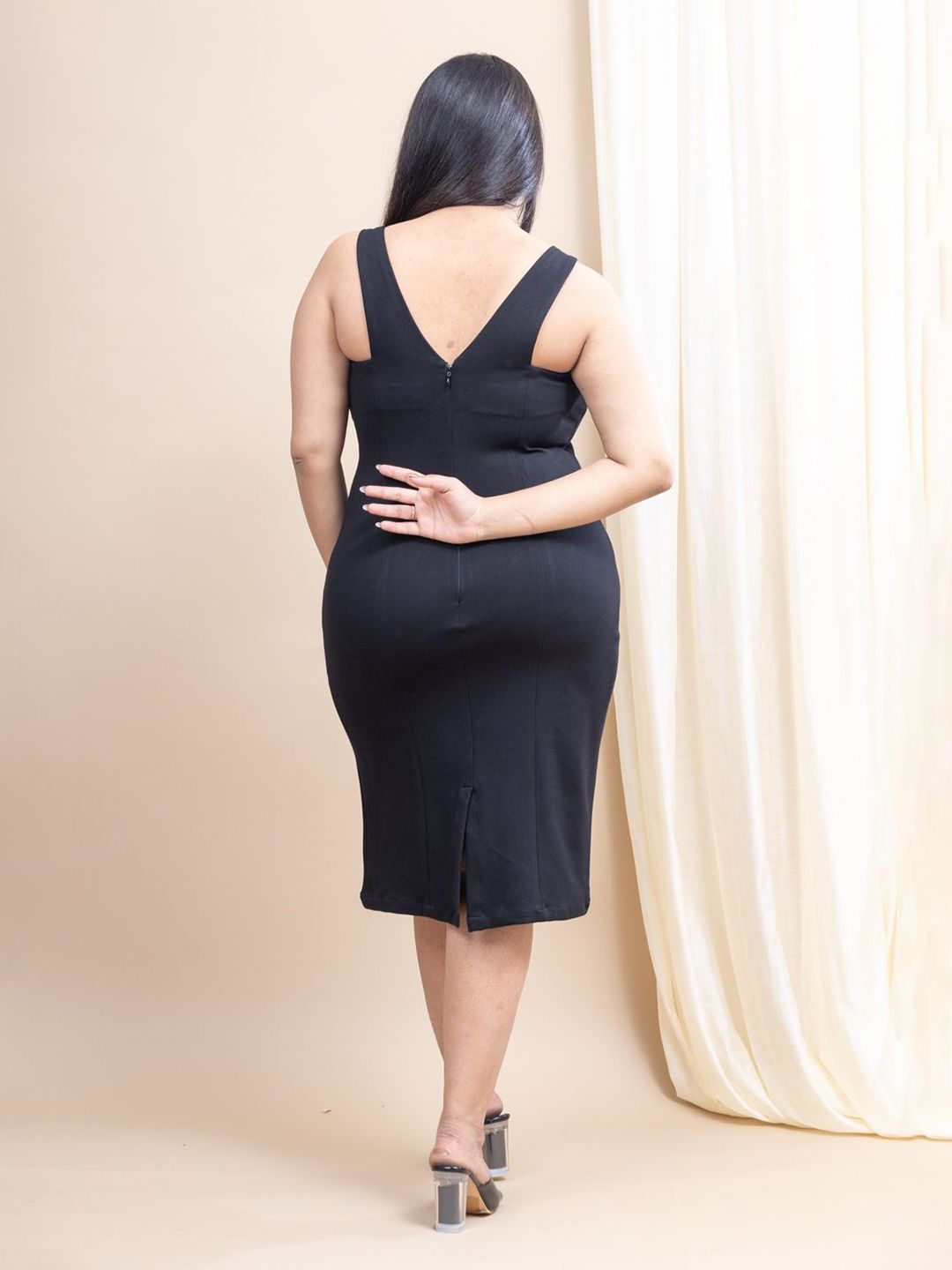 Mamicha Women V-Neck Cotton Plus Size Bodycon Knee Length Dress