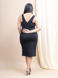 Mamicha Women V-Neck Cotton Plus Size Bodycon Knee Length Dress