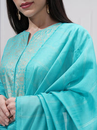 Vishudh Floral Woven Design Notch Neck Jacquard Straight Kurta With Trouser And Dupatta