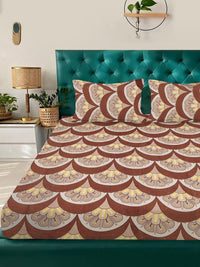 KLOTTHE Brown Floral 300 TC King Bedsheet with 2 Pillow Covers