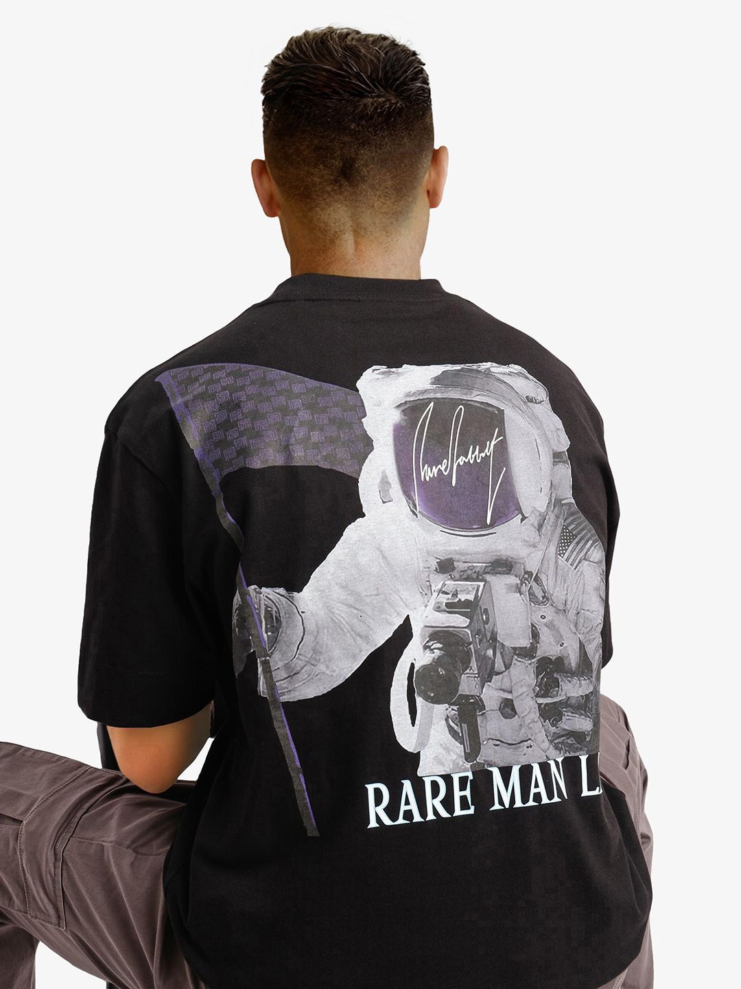 RARE RABBIT Men Graphic Printed Round Neck Cotton Oversized T-shirt