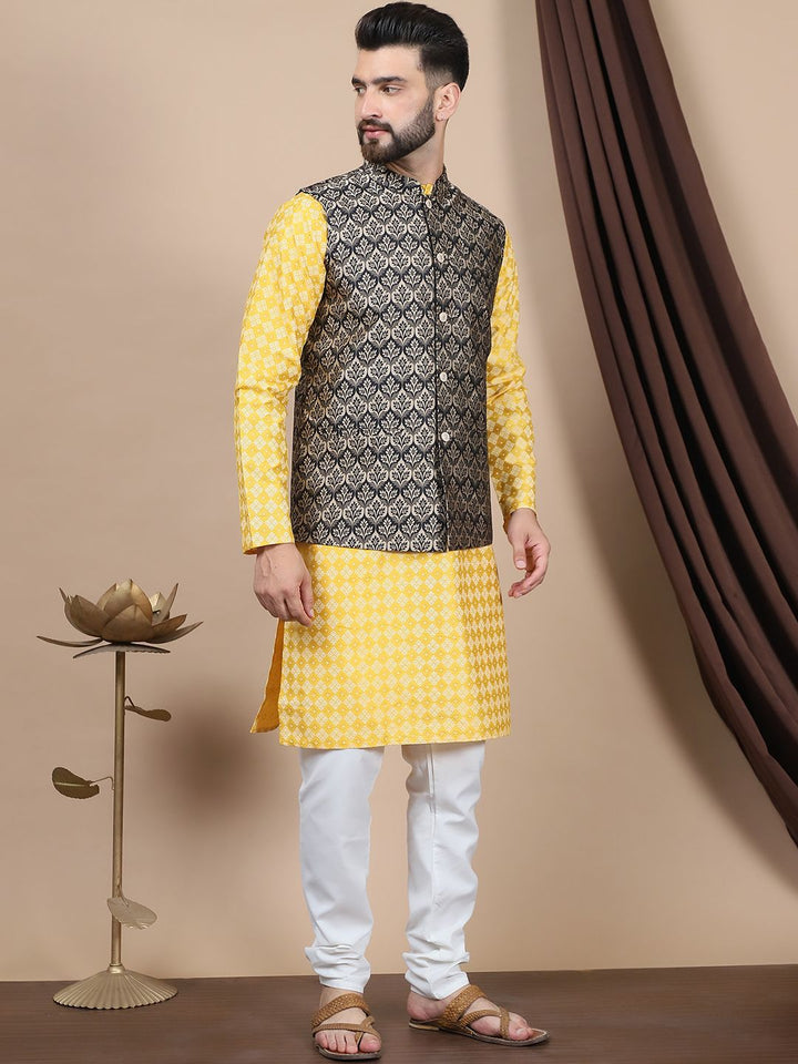 Anouk Floral Printed Regular Pure Cotton Straight Kurta With Churidar & Nehru Jacket