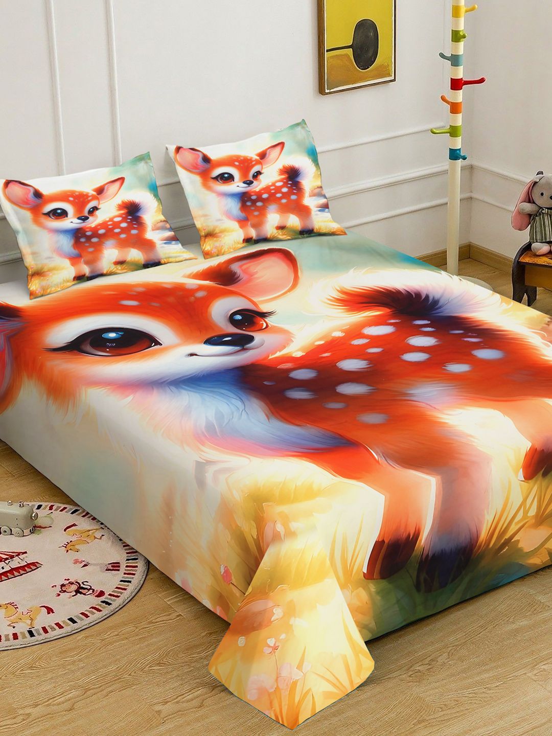 Klotthe Cartoon Printed 400 TC Double King 7D Bedsheet With 2 Pillow Cover-2.50m x 2.25m