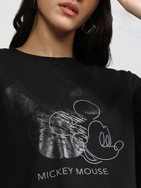 Tokyo Talkies Disney Women Mickey Mouse Printed Crop T-Shirt With Trouser Co-Ord Set