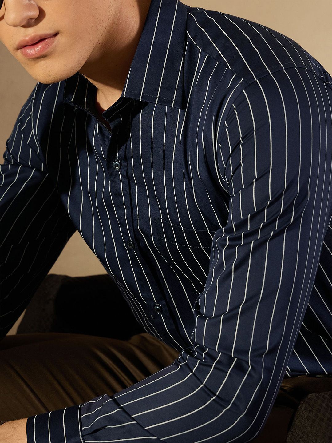 DENNISON Men Vertical Striped Cotton Formal Shirt