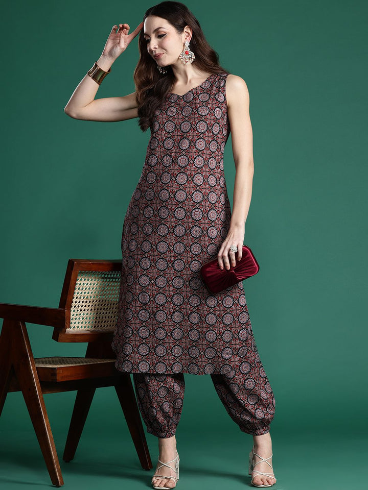 Indo Era Ajrakh Printed Regular Pure Cotton Kurta with Salwar