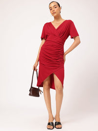 DressBerry Cherry Red Ruched Bodycon Dress
