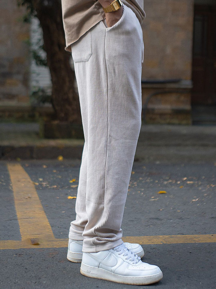 Powerlook Men Light Beige Corduroy Regular Fit Track Pant