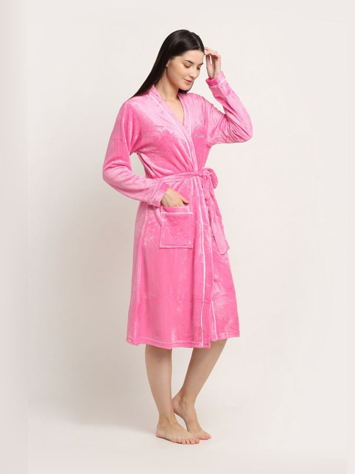 KLOTTHE Light Pink Woolen Bath Robe With Belt