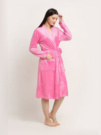 KLOTTHE Light Pink Woolen Bath Robe With Belt