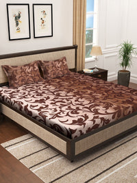 Myntra Elegant Homes Brown & Beige Floral 300 TC King Cadar dengan 2 Sarung Bantal