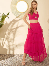 Berrylush V Neck Sleeveless Top With Skirt