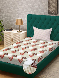 KLOTTHE Beige Cotton Geometric 400 TC Single Bedsheets