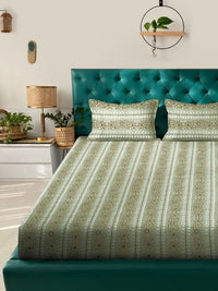 Myntra Elegant Homes Green Floral Pure Cotton 400 TC King Bedsheet Set 2.5m x 2.25m