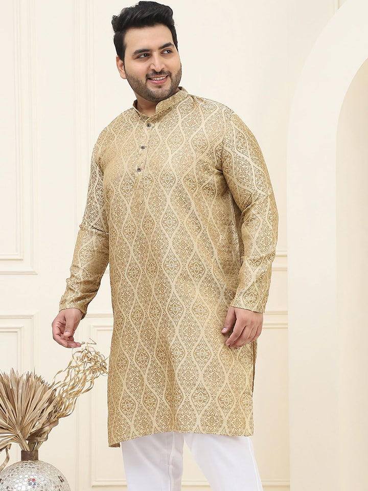 SOJANYA PLUS Ethnic Motifs Woven Design Band Collar Straight Jacquard Kurta