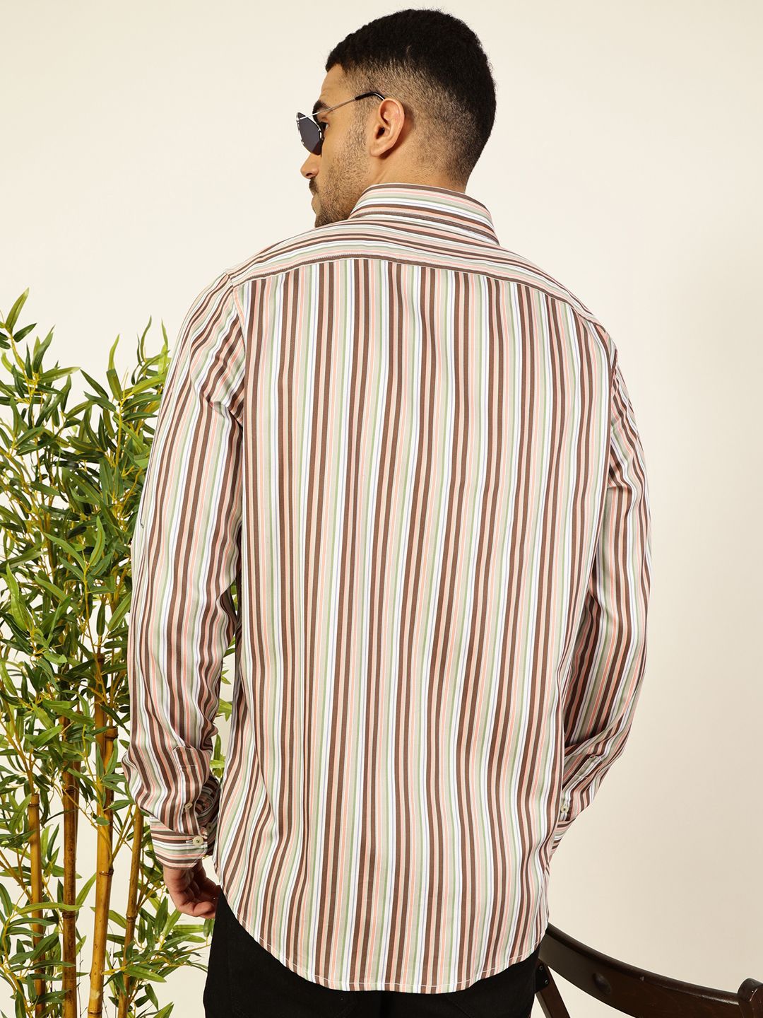 Thomas Scott Men Premium Spread Collar Multi Striped Cotton Slim Fit Casual Shirt