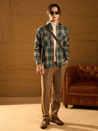 DENNISON Men Double Pocket Drop Shoulder Oversized Cotton Checked Shacket