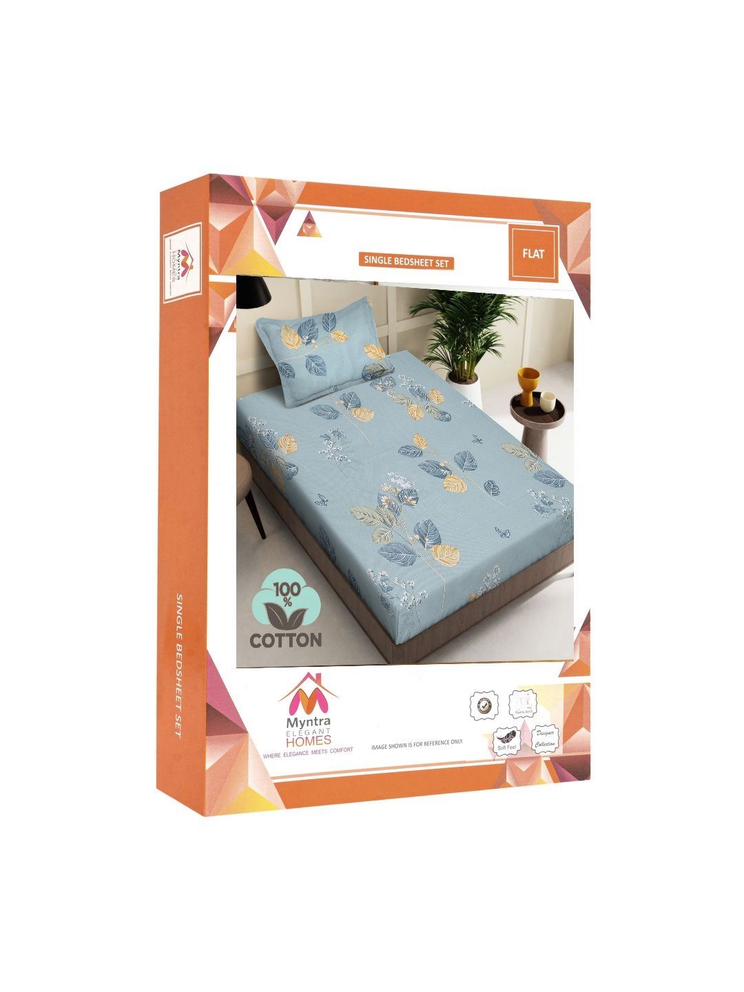 Myntra Elegant Homes Grey & Mustard Floral 400 TC Cadar Kapas Tunggal & 1 Sarung Bantal