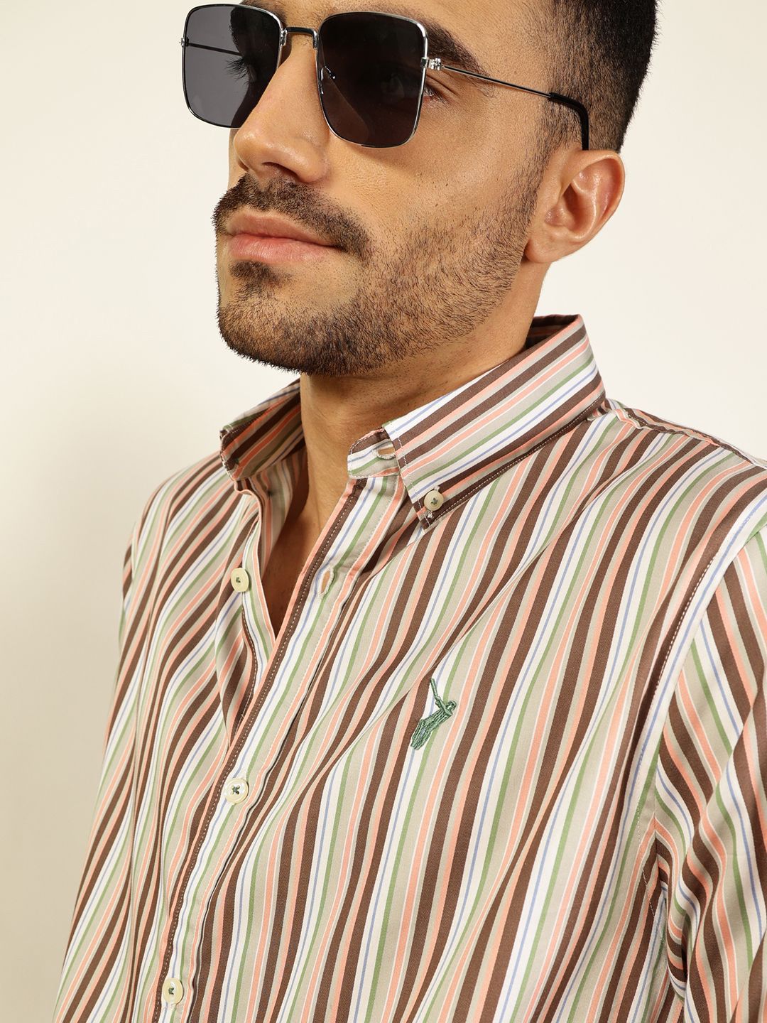 Thomas Scott Men Premium Spread Collar Multi Striped Cotton Slim Fit Casual Shirt