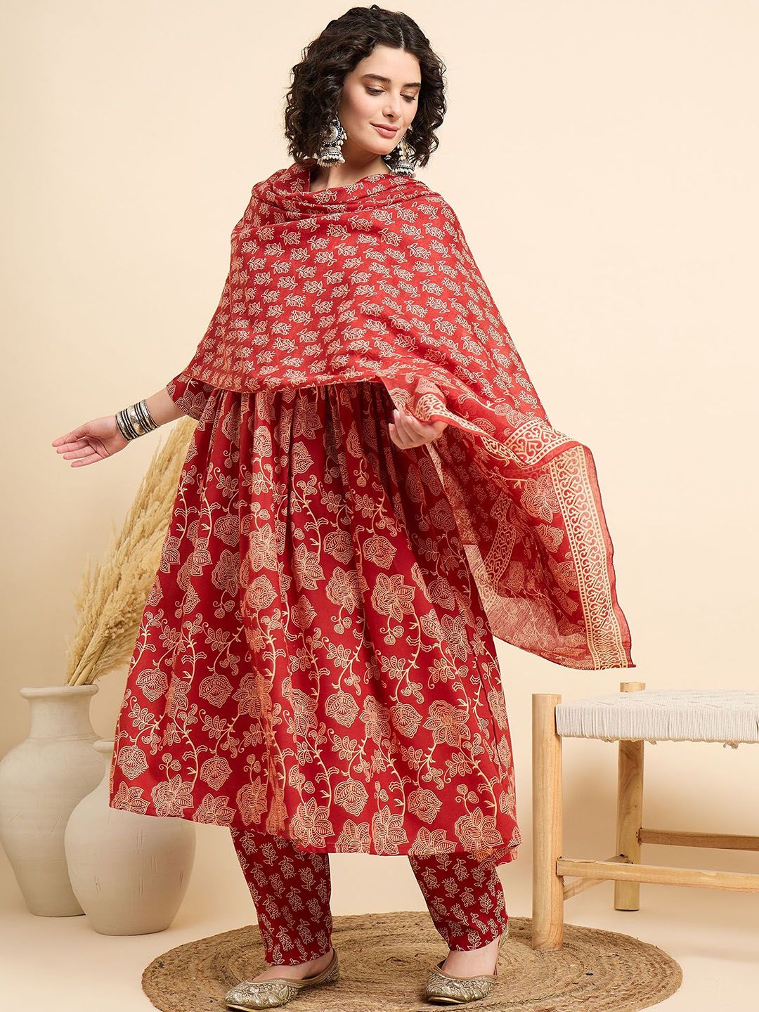 KALINI Women Floral Printed Regular Kurta with Trousers & With Dupatta