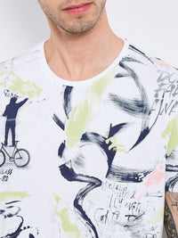 SPYKAR Men Abstract Printed Round Neck Cotton Slim Fit T-shirt