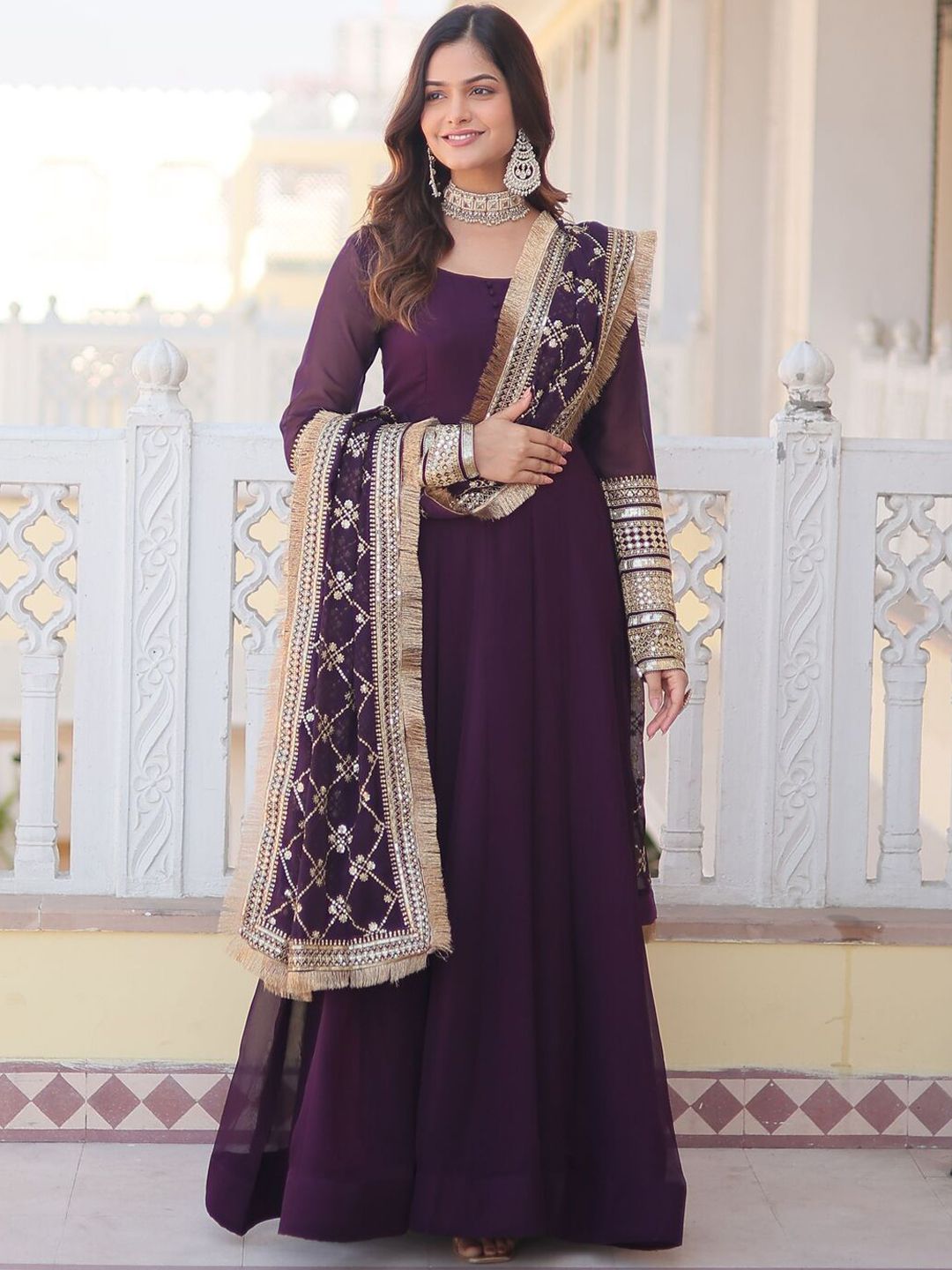 KALINI Women Embroidered Regular Sequinned Kurta with Pyjamas & With Dupatta