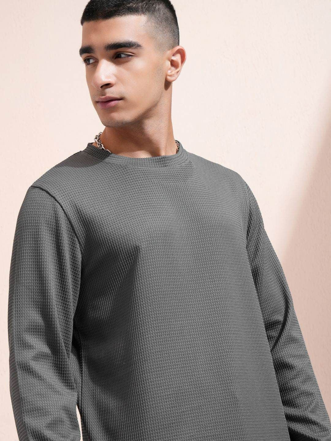 HIGHLANDER Men Self Design Round Neck Relaxed Fit T-shirt