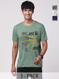 ADRO Men Pack of 3 Graphic Printed Round Neck Cotton T-shirts