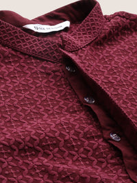 See Designs Geometric Embroidered Mandarin Collar Chikankari Straight Kurta