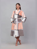 KLOTTHE Peach-Coloured & White Printed Long Sleeves Bath Robe With Belt