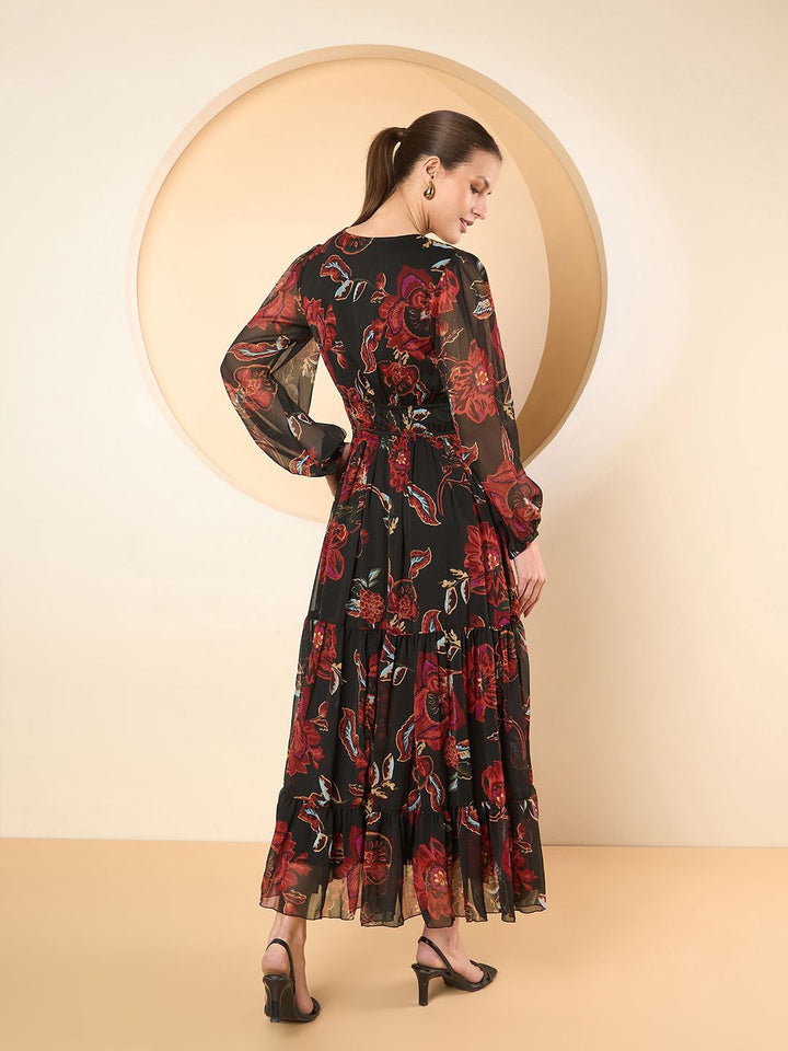 Antheaa Women Floral Printed Fit and Flare Midi Dress