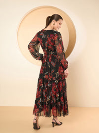Antheaa Women Floral Printed Fit and Flare Midi Dress