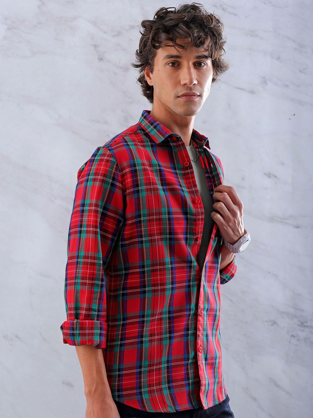 The Indian Garage Co Men Slim Fit Tartan Checks Casual Shirt