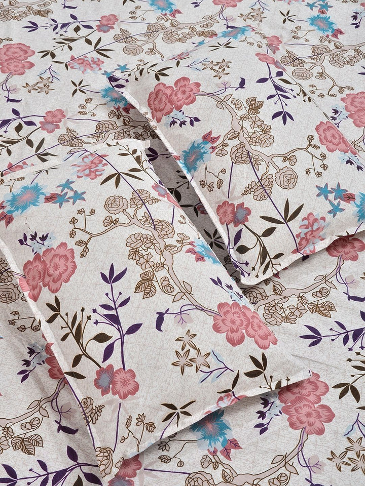 Aura White & Pink Floral 300 TC Set Cadar Double King-2.50 m x 2.25 m