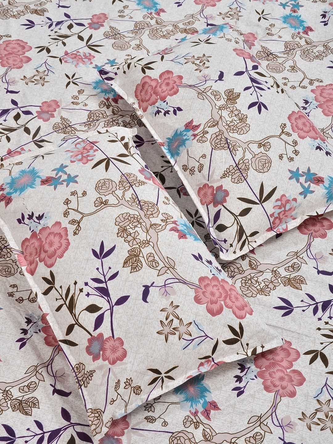 Aura White & Pink Floral 300 TC Set Cadar Double King-2.50 m x 2.25 m