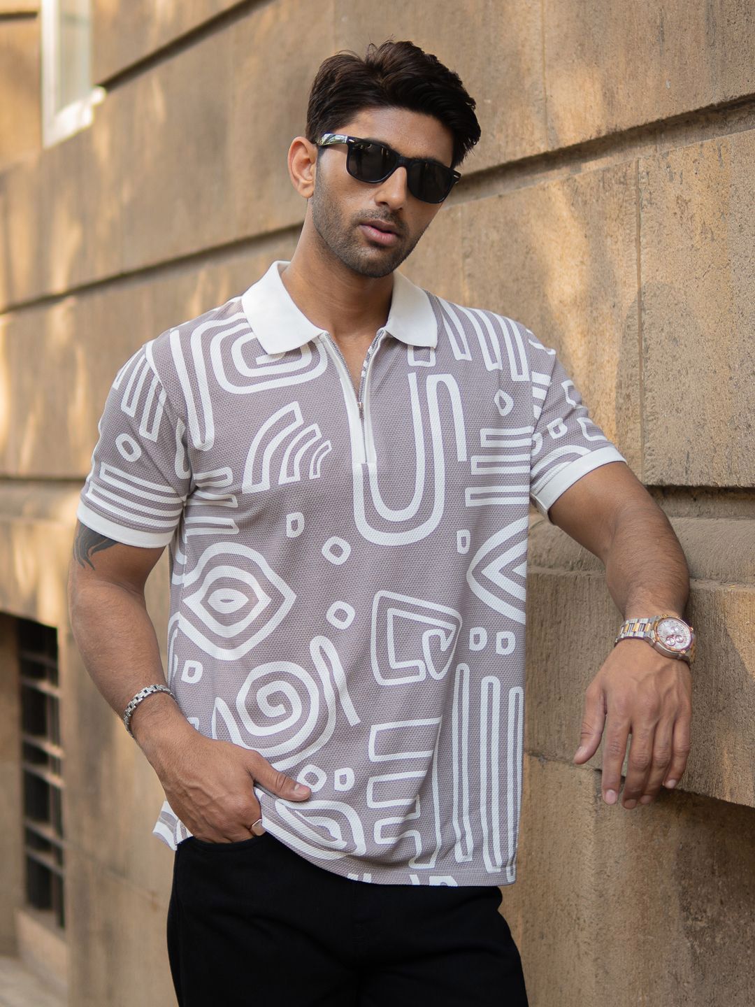 Powerlook Men Printed Polo Collar T-shirt