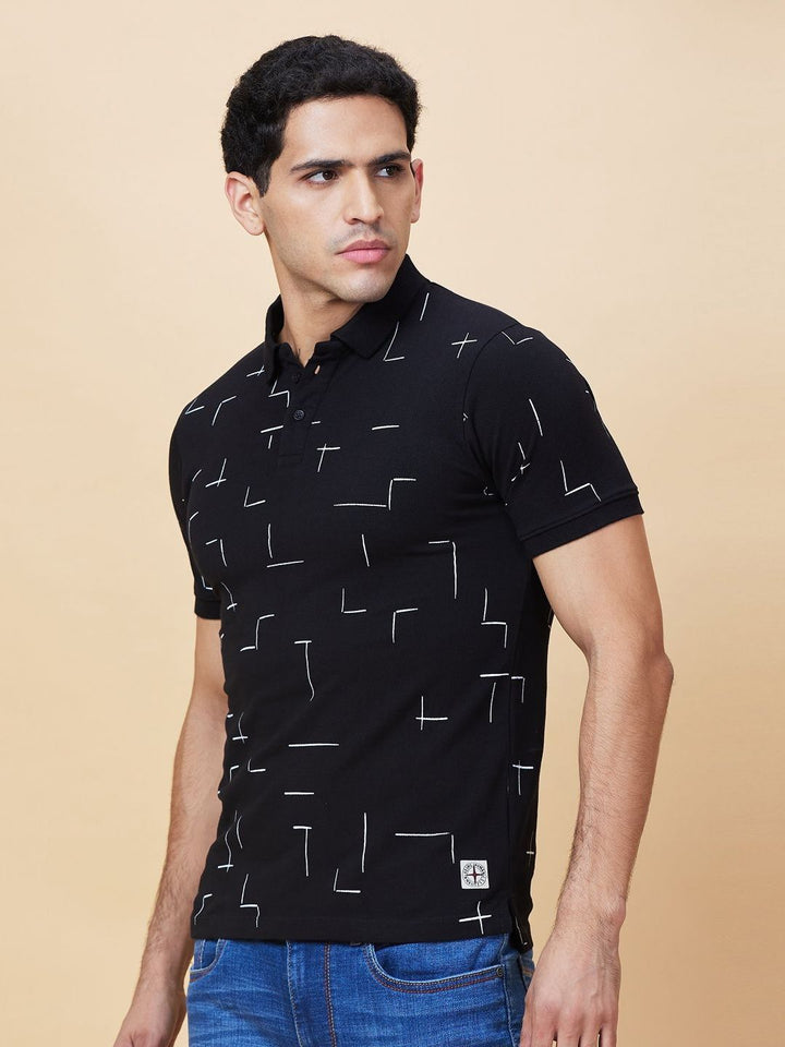 Being Human Men Geometric Printed Polo Collar Cotton T-shirt