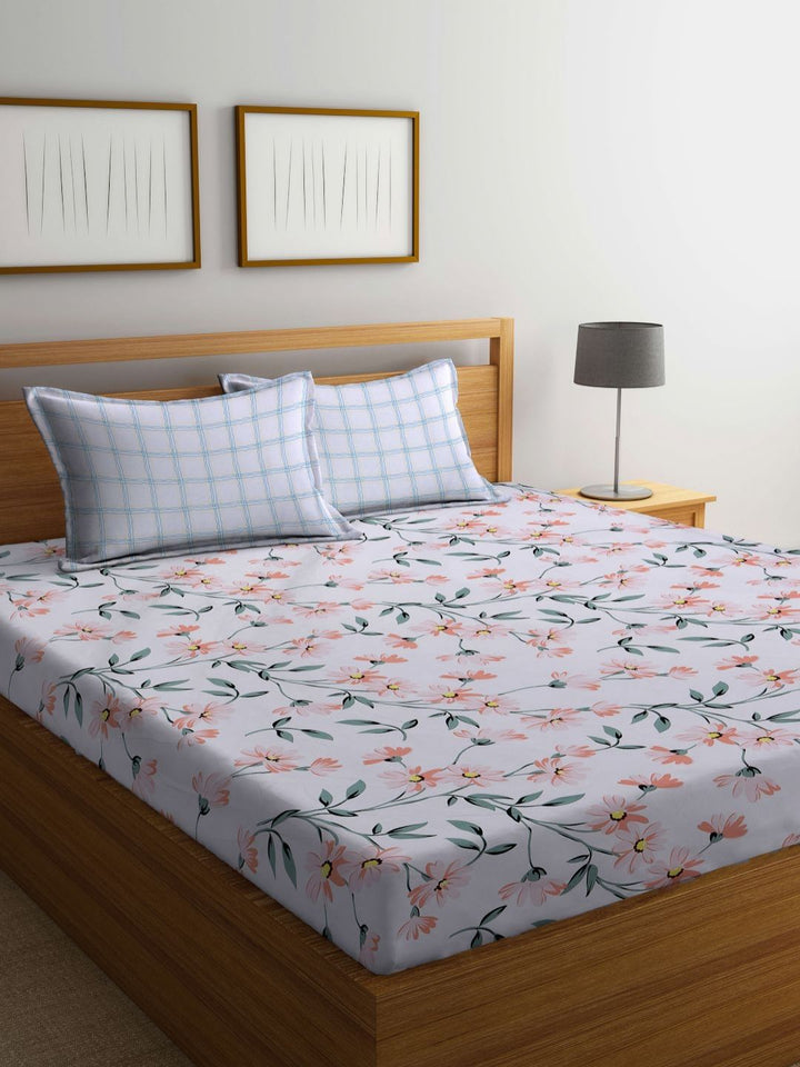 Myntra Elegant Homes White 300 TC Fitted King Cadar Katil Halus & 2 Sarung Bantal-250X225 sm