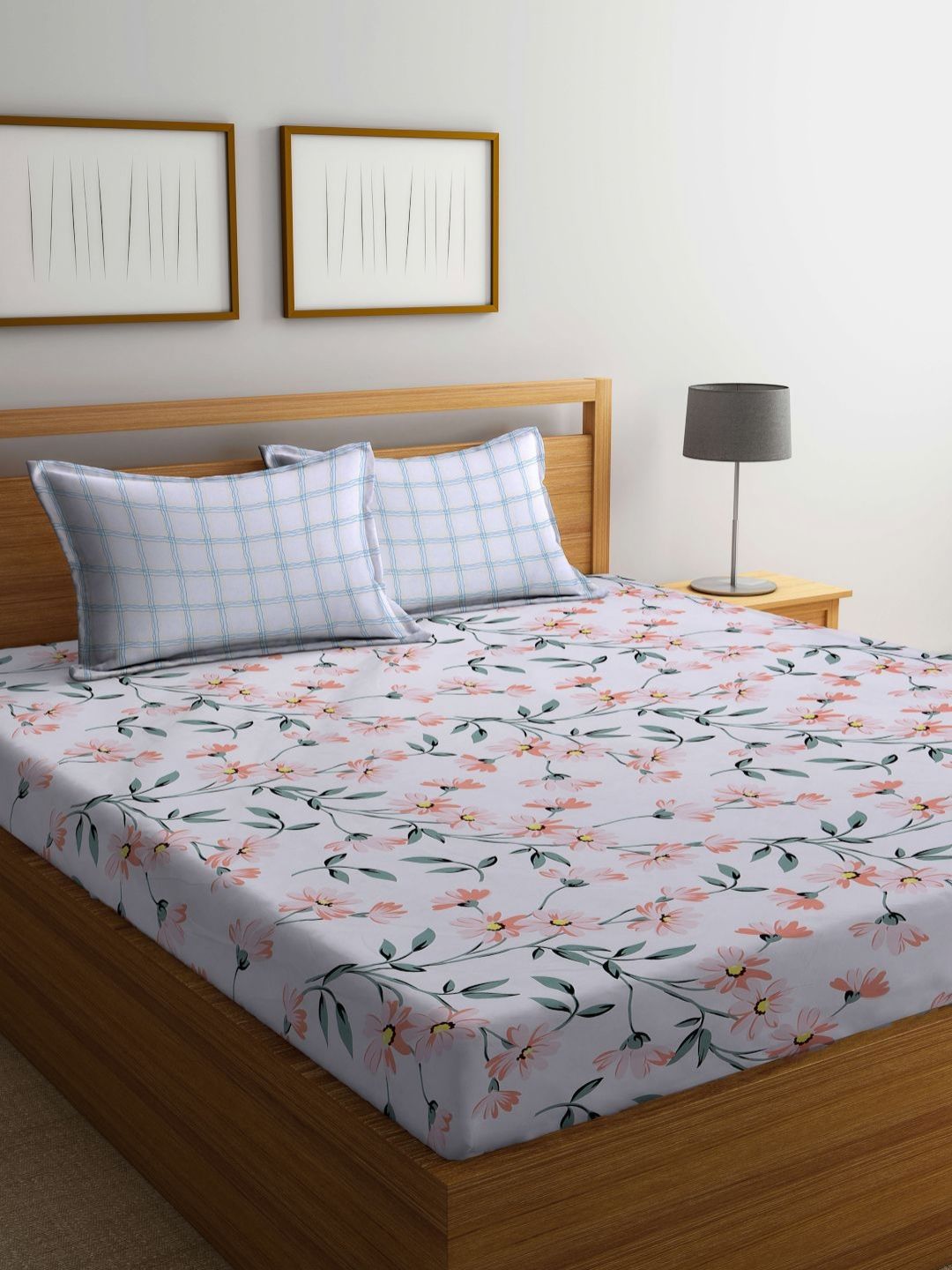 Myntra Elegant Homes White 300 TC Fitted King Cadar Katil Halus & 2 Sarung Bantal-250X225 sm