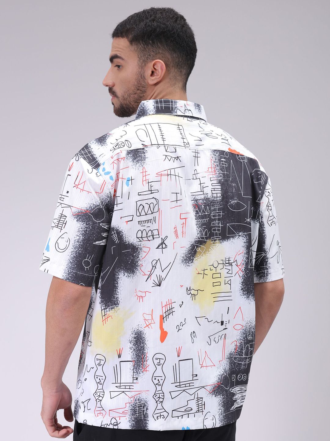 The Indian Garage Co Men Cutaway Collar Abstract Printed Boxy Fit Resortwear Shirt