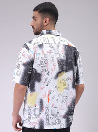 The Indian Garage Co Men Cutaway Collar Abstract Printed Boxy Fit Resortwear Shirt