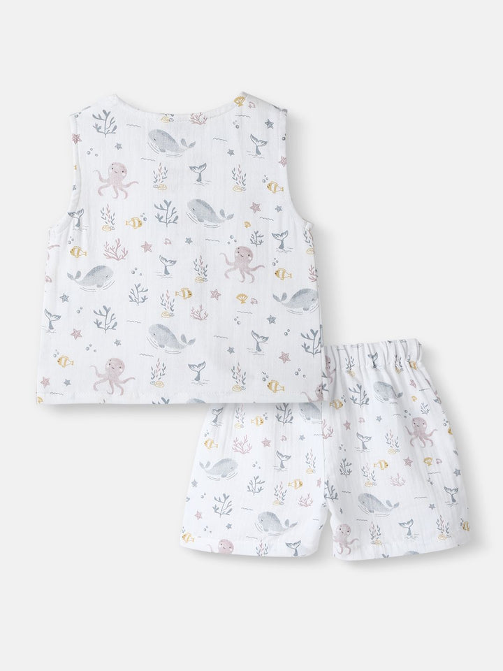 Nauti Nati Boys Printed Pure Cotton Jhabla With Shorts