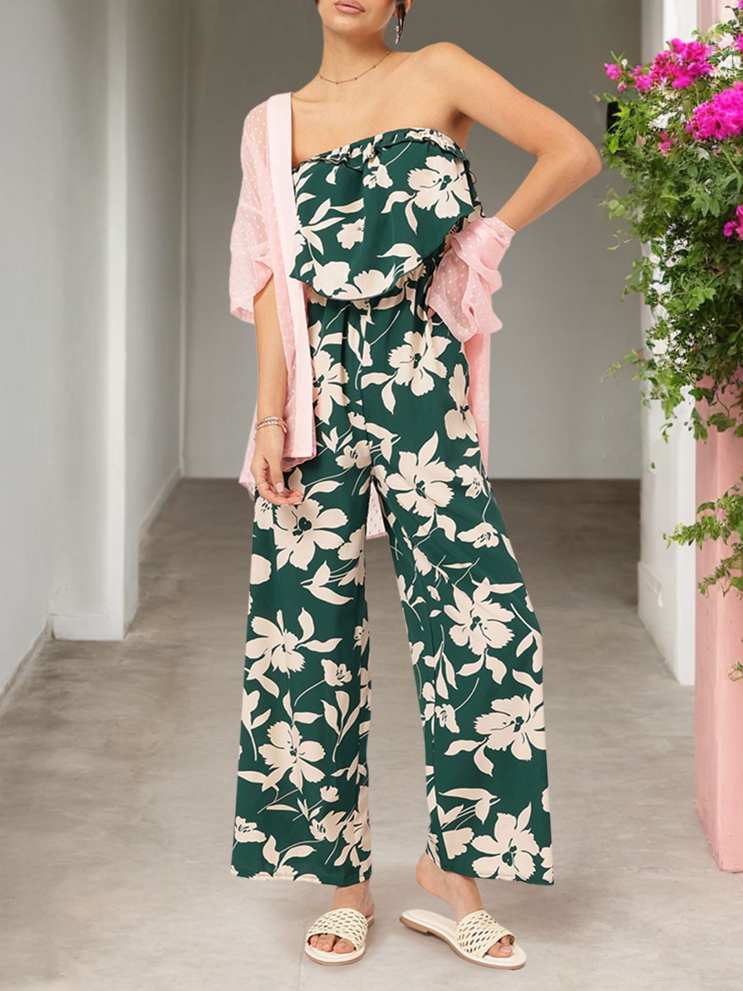DressBerry Strapless Serenity Floral Print Layered Bandeau Jumpsuit