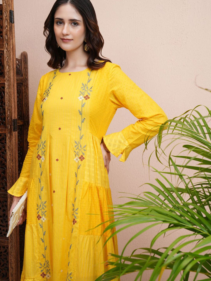 Vishudh Embroidered Flared Sleeve A-Line Maxi Dress