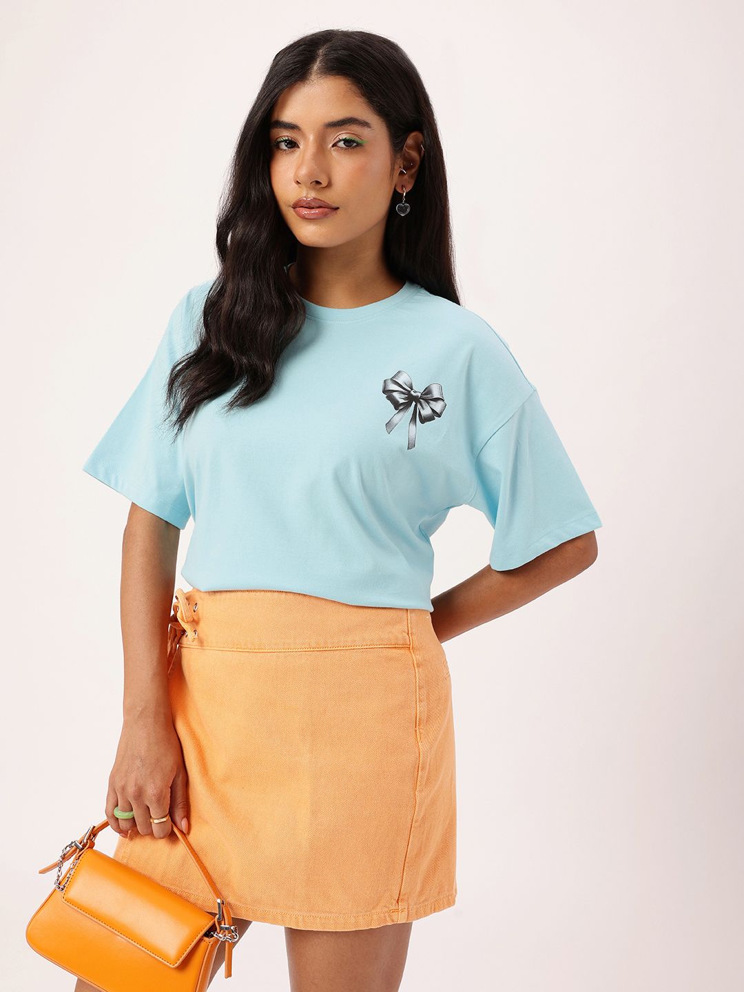 DressBerry Cute Bow-Tied Bliss Printed Boxy Crop T-shirt