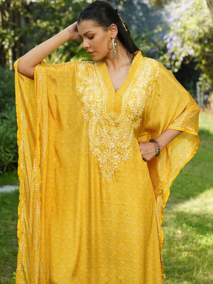 House of Chikankari Women Printed Chikankari Crepe Kaftan Kurta